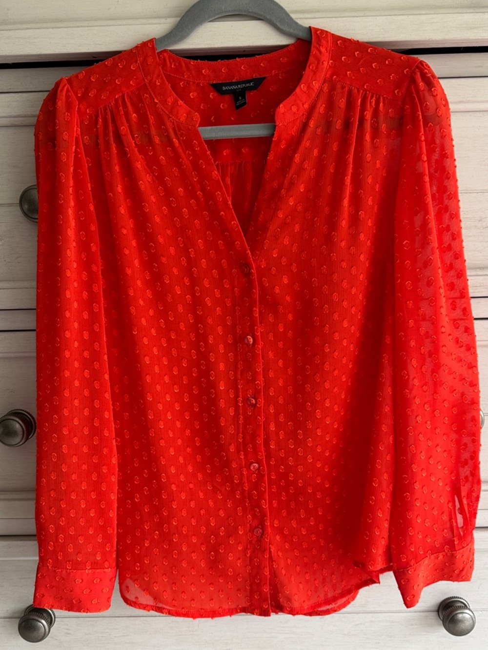 Banana Republic Bright Orange Swiss Dot Blouse SZ Small